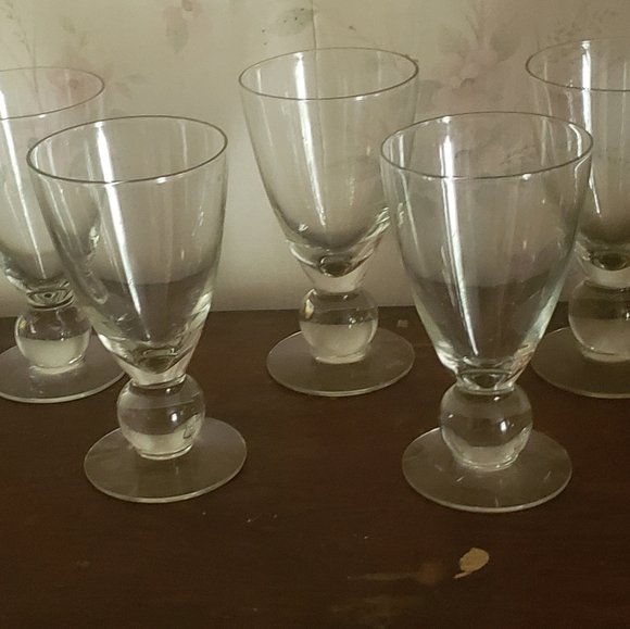 Vintage Mid-century Hand Blown Ball Footed Water Goblets Set of 5 RARE - Picture 1 of 5